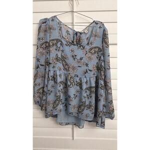American Eagle boho blue floral print babydoll top size Large